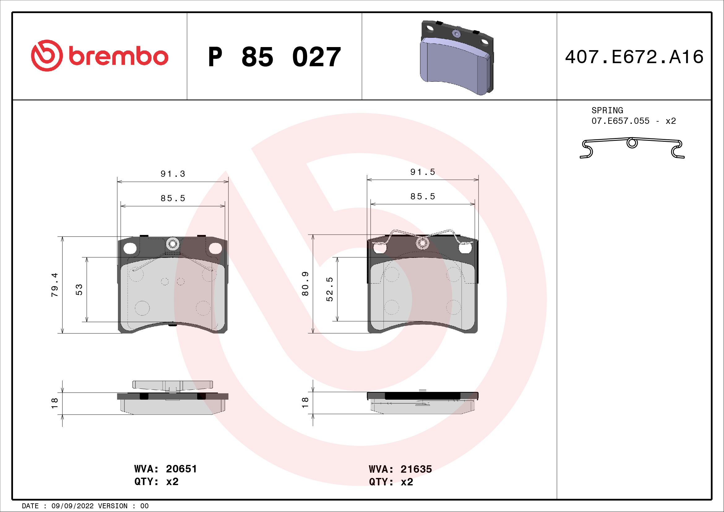 A.B.S. P 85 027 BREMBO Bremsbelagsatz, Scheibenbremse